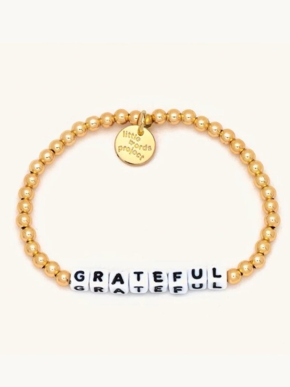 Little Words Project Grateful Gold Plated Beaded Elastic Stretch Bracelet